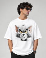 Angry Cat Graphic Casual T-Shirt - WHITE - Image 4
