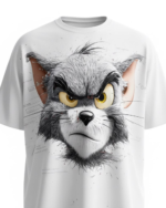 Angry Cat Graphic Casual T-Shirt - WHITE - Image 3