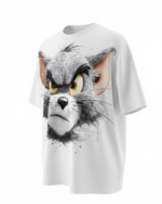 Angry Cat Graphic Casual T-Shirt - WHITE - Image 2