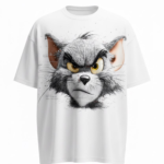 Angry Cat Graphic Casual T-Shirt - WHITE