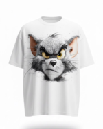 Angry Cat Graphic Casual T-Shirt - WHITE
